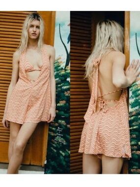 Urban Outfitters | Sand Dollar Romper Assorted Wavy Groovy Pink 70s Style New